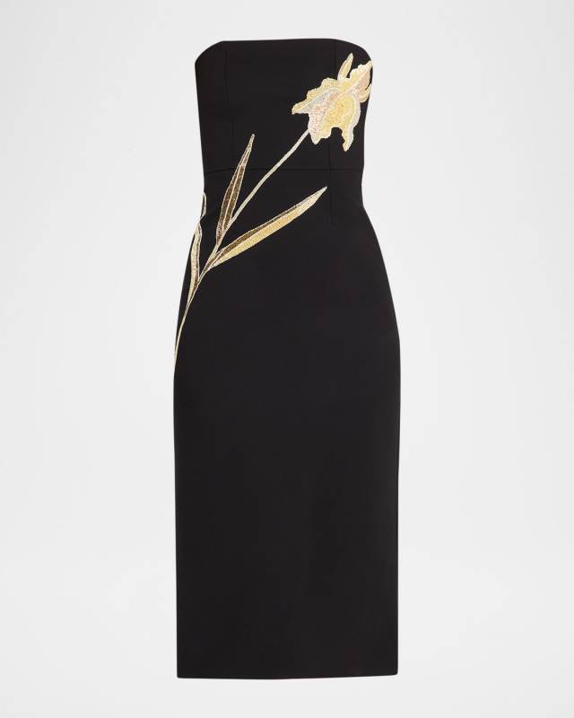 Brooke Floral Beaded Strapless Midi Dress